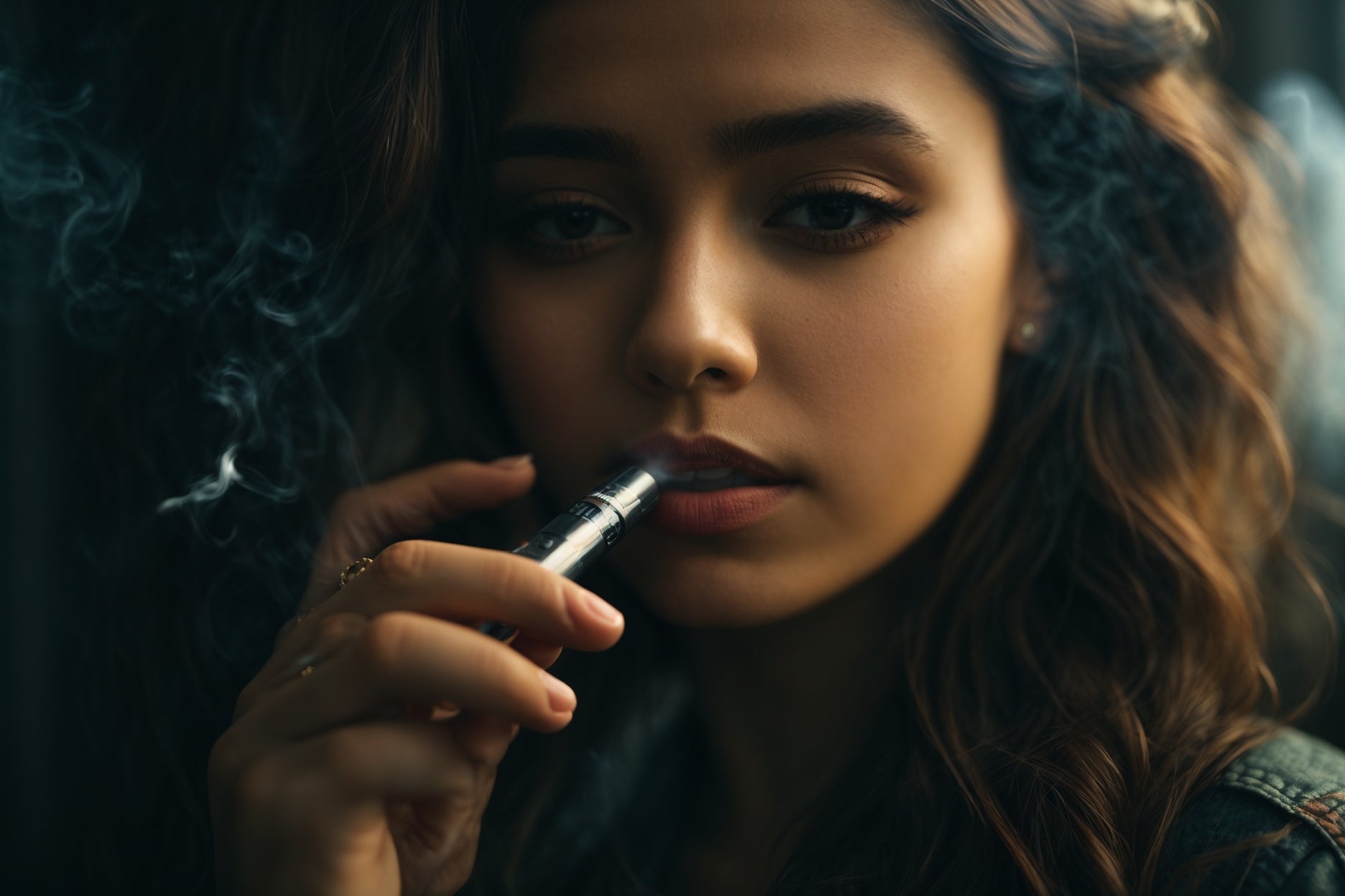 Close up of girl smoking vape pen