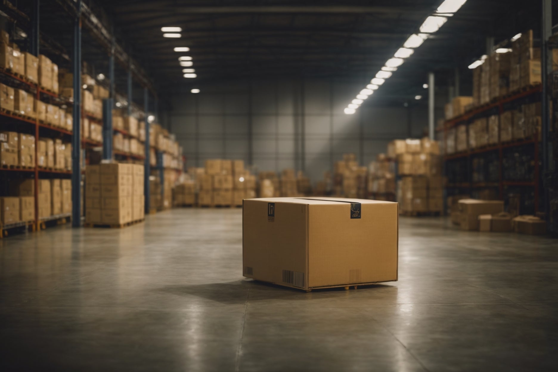 Shipping box in a warehouse